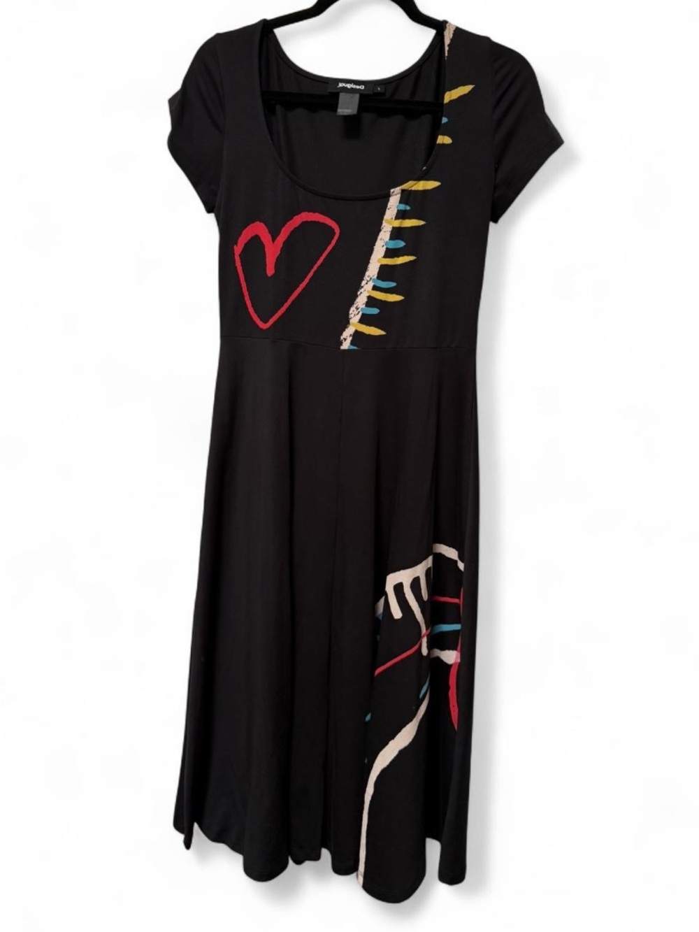 Desigual Pakaian Jadi Wanita Black Graphic Heart Midi Dress - Large